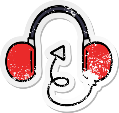 Bir insan tarafından çizilmiş sevimli bir çizgi film kulaklığının sıkıntılı çıkartması.