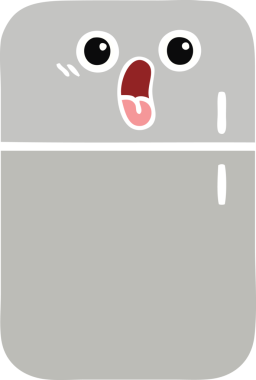 Bir insan tarafından çizilmiş bir buzdolabının düz renkli retro karikatürü