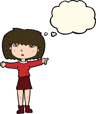 Bir insan tarafından çizilmiş düşünce kabarcığını gösteren çizgi film kızı.