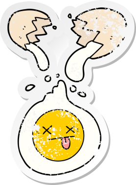 Bir insan tarafından çizilmiş yumurta kırılan karikatür çıkartması.