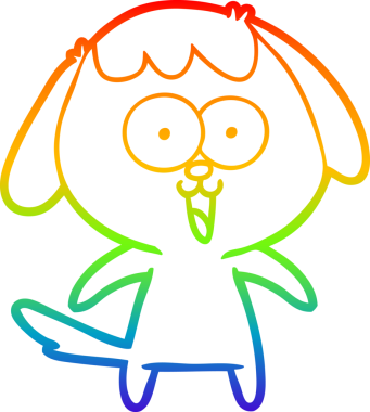 Gökkuşağı gradyan çizimi. Bir insan tarafından çizilmiş şirin bir köpek çizimi.