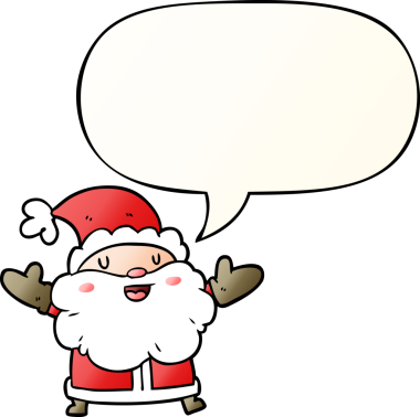 bir insan tarafından çizilmiş düzgün gradyan tarzda konuşma baloncuğu olan noel baba çizgi filmi