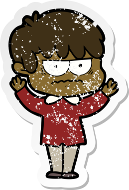 Bir insan tarafından çizilmiş kızgın bir çizgi film çocuğunun sıkıntılı çıkartması.