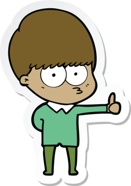 Meraklı bir çizgi film çocuğunun insan tarafından çizilmiş işaret etiketi.