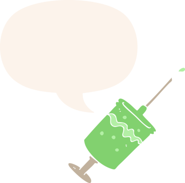 bir insan tarafından çizilmiş, konuşma baloncuklu şırınga iğnesi.