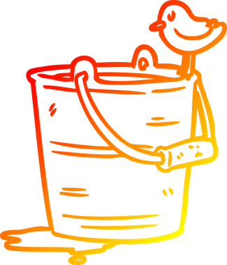 Bir insan tarafından çizilmiş bir kova suya bakan bir kuşun sıcak eğimli çizgisi.