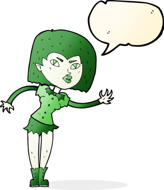 Bir insan tarafından çizilmiş konuşma balonu olan vampir kız.