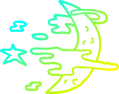 Soğuk gradyan çizgisi bir çizgi film çizimi ürkütücü ay ve bir insan tarafından çizilmiş bulutlar.