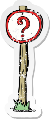 İnsan tarafından çizilmiş bir soru işaretinin gerilimli retro çıkartması.