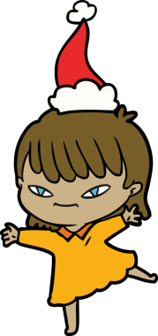 Bir insan tarafından çizilmiş Noel Baba şapkası giyen bir kadının el çizimi.