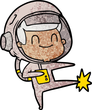 Bir insan tarafından çizilmiş mutlu astronot çizgi filmi.