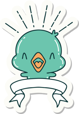 Bir insan tarafından çizilmiş dövme stili şarkı söyleyen piliç çıkartması.