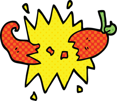 Çizgi roman tarzı kırmızı acı biber bir insan tarafından çizilmiş.