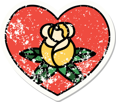 Geleneksel bir kalp stili ve bir insan tarafından çizilmiş çiçek dövmesi.