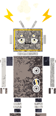 Bir insan tarafından çizilmiş arızalı bir robotun retro çizim tarzı karikatürü