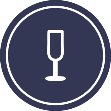 Bir insan tarafından çizilmiş şampanya flütü yuvarlak simgesi.