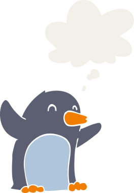 Çizgi film, insan tarafından çizilmiş düşünce baloncuğu ile penguenleri heyecanlandırdı.