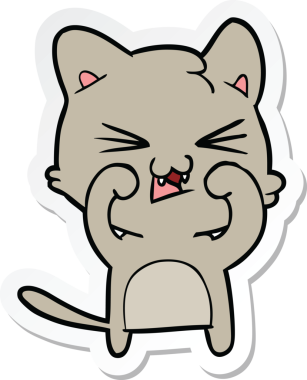 Bir insan tarafından çizilmiş, tıslayan bir kedinin çıkartması.