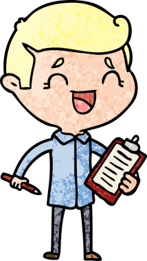 Bir insan tarafından çizilmiş klip tahtası olan gülen adam.