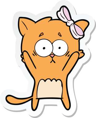 Bir insan tarafından çizilmiş çizgi film kedisinin çıkartması.