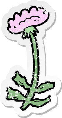 Bir insan tarafından çizilmiş karikatür çiçeğinin gerilmiş yapıştırması.