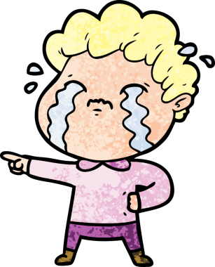 Bir insan tarafından çizilmiş ağlayan çizgi film adamı.