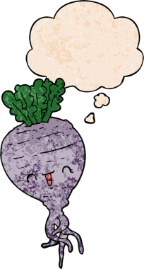 Bir insan tarafından çizilmiş grunge desenli düşünce baloncuklu şalgam.