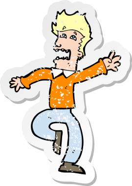 Bir insan tarafından çizilen paniğe kapılan karikatürlü bir adamın gerilimli çıkartması.