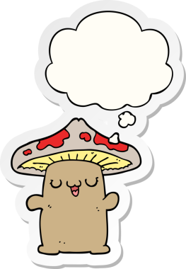 Düşünce baloncuğu insan tarafından çizilmiş bir çıkartma olan mantar mantarlı yaratık.