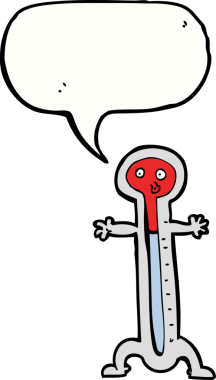 bir insan tarafından çizilmiş konuşma baloncuklu karikatür termometresi