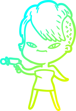 Hipster saç kesimi bir insan tarafından çizilmiş hoş bir çizgi film kızı çizimi.