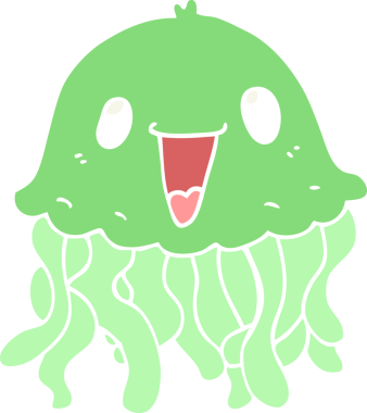 Bir insan tarafından çizilmiş düz renk çizgi film denizanası.