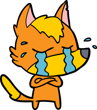 Bir insan tarafından çizilmiş üzgün küçük tilki çizgi film karakteri.