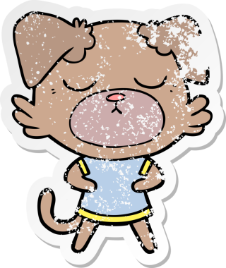 Bir insan tarafından çizilmiş şirin bir köpeğin sıkıntılı çıkartması.