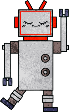 Bir insan tarafından çizilmiş bir robotun retro grunge dokusu