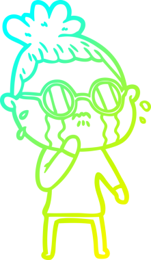 Bir insan tarafından çizilmiş gözlüklü, ağlayan bir karikatür çizimi.