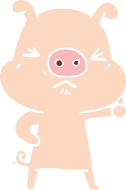 Bir insan tarafından çizilmiş düz renkli çizgi film kızgın domuz.