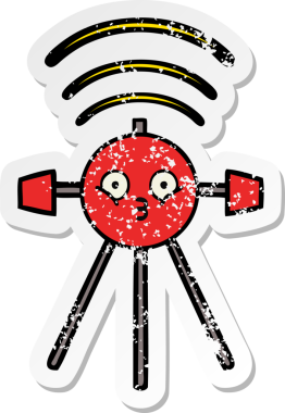 Bir insan tarafından çizilmiş şirin bir çizgi film uydusunun sıkıntılı çıkartması.