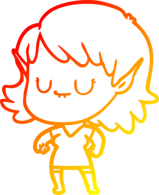 Bir insan tarafından çizilmiş mutlu bir elf kızı çizimi.