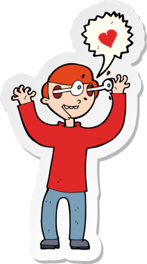 Bir insan tarafından çizilmiş, aşık bir çizgi film karakterinin çıkartması.