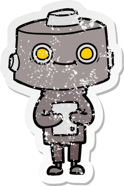 Bir insan tarafından çizilmiş karikatür robotunun sıkıntılı çıkartması.