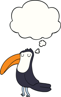 Bir insan tarafından çizilmiş düşünce baloncuklu çizgi film tukan.