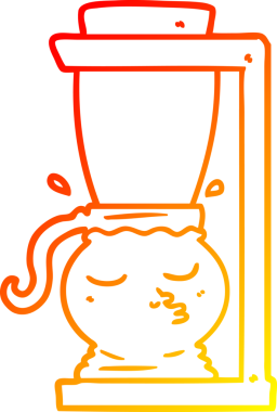 Bir insan tarafından çizilmiş çizgi film filtresi kahve makinesinin sıcak gradyan çizimi