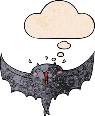 çizgi film mutlu vampir yarasa bir insan tarafından çizilmiş grunge doku ile düşünce balonu