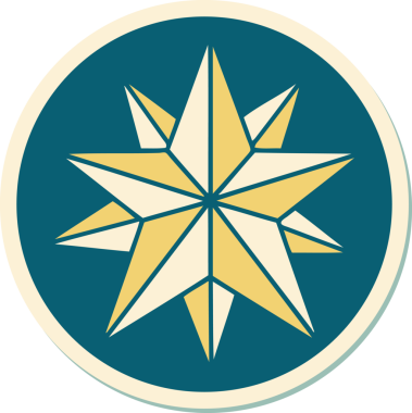 Bir insan tarafından çizilmiş geleneksel bir yıldız stiliyle dövme çıkartması.