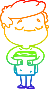 Bir insan tarafından çizilmiş kitabı taşıyan barışçıl bir adamın çizdiği gökkuşağı gradyanı çizimi