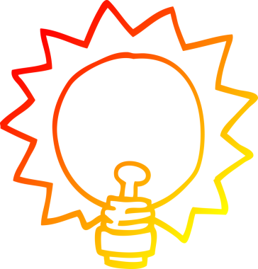 Bir insan tarafından çizilen çizgi film ampulünün sıcak gradyan çizimi