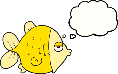 Serbest çizim düşünce balonu karikatürü Bir insan tarafından çizilmiş komik balık