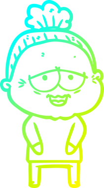 Bir insan tarafından çizilmiş, mutlu, yaşlı bir kadının çizdiği soğuk çizgi.