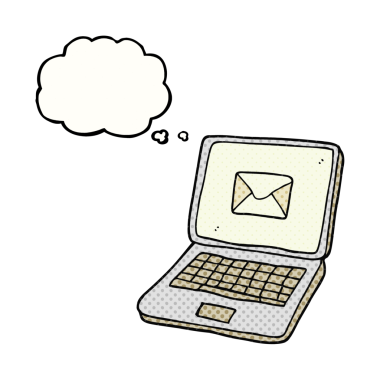 Bir insan tarafından çizilmiş mesaj sembolü ile serbest çizilmiş düşünce kabarcığı dizüstü bilgisayar